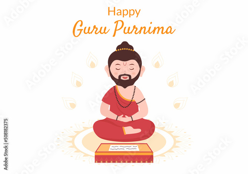 Happy Guru Purnima of Indian Festival to Spiritual and Academic Teachers in Flat Cartoon Flower Background Illustration