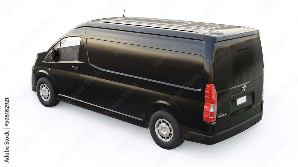 Tokyo, Japan. April 12, 2022: Toyota Hiace. Black commercial van for ...