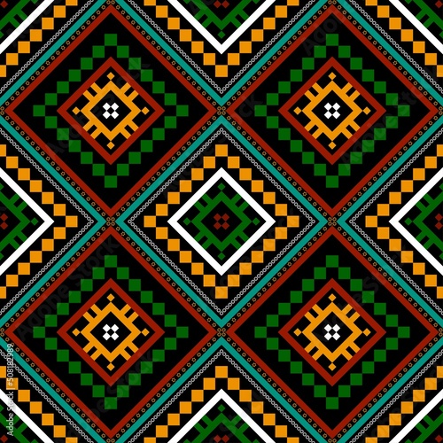 Geometric ethnic oriental seamless pattern traditional Design for background,carpet,wallpaper.clothing,wrapping,Batik fabric,Vector illustration.embroidery style - Sadu, sadou, sadow or sado