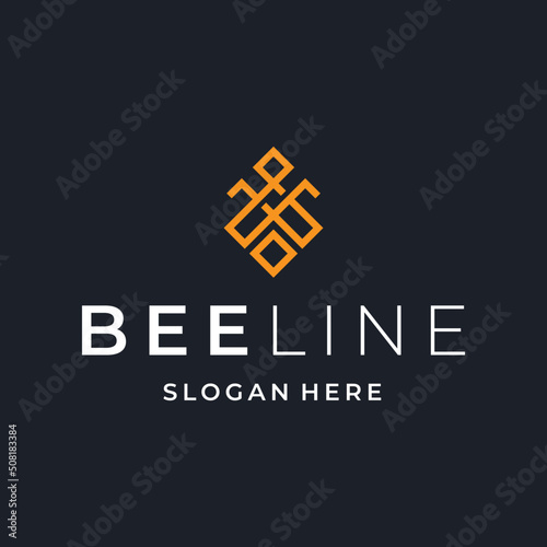 bee with line and monogram letter A logo design.