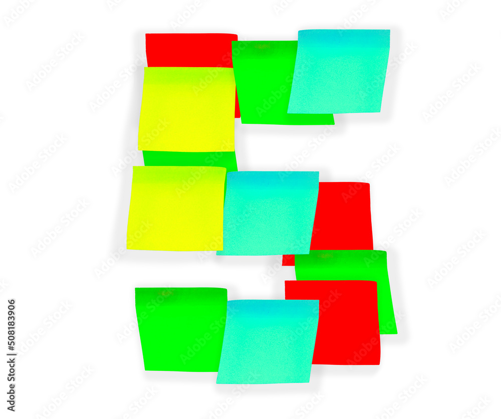 Digit 5 made of sticky stationery stickers Digit 5 made of sticky stationery stickers