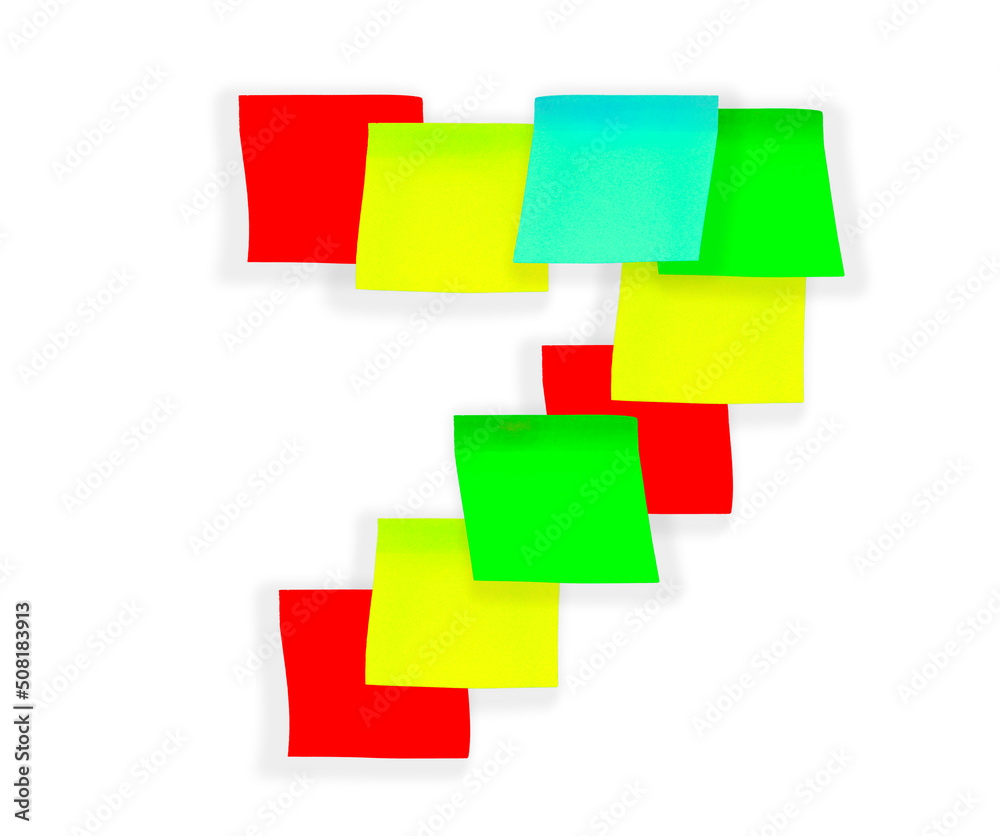 Digit 7 made of sticky stationery stickers