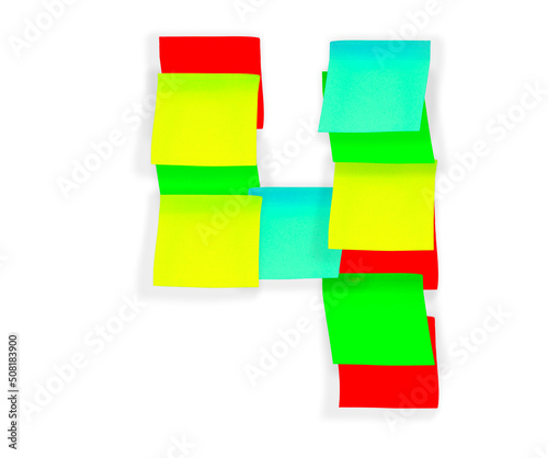 Digit 4 made of sticky stationery stickers