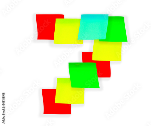 Digit 7 made of sticky stationery stickers