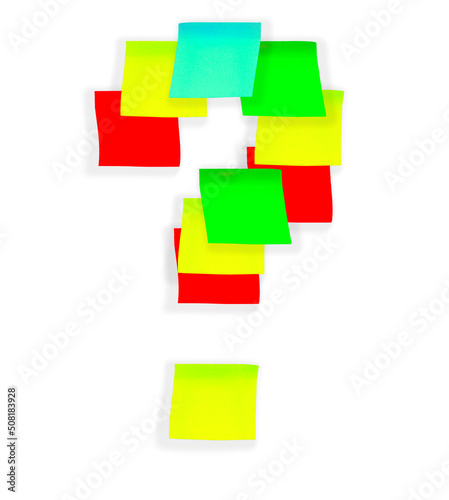 Question mark made of sticky stationery stickers
