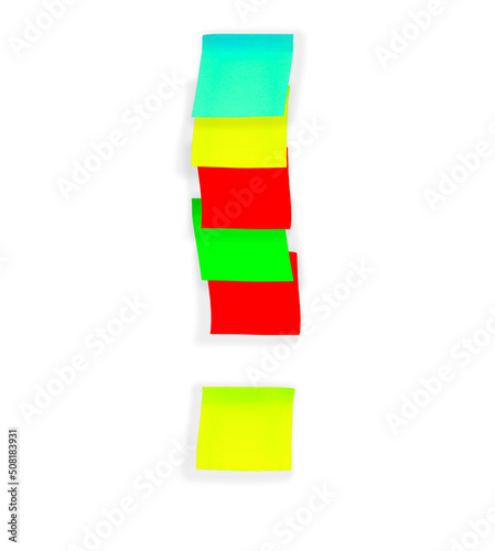 Exclamation mark made of sticky stationery stickers