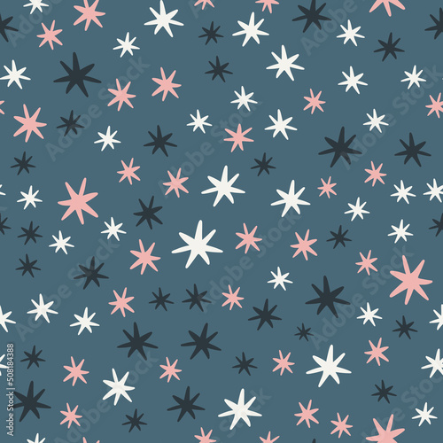 Seamless pattern with different stars. Creative kids texture for fabric, wrapping, textile, wallpaper, apparel. Vector illustration. Cute kids print.