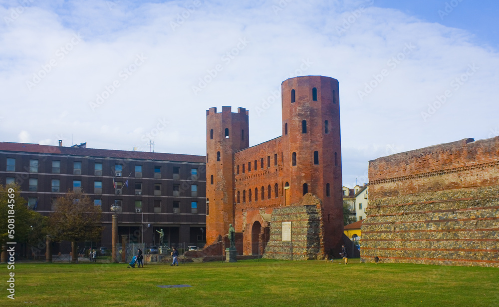 Ancient ruins of Palatine Towers in Turin