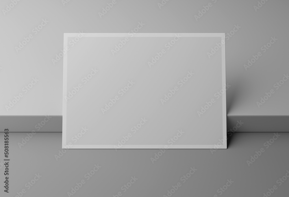 Blank white postcard mockup on box podium, 3D rendering