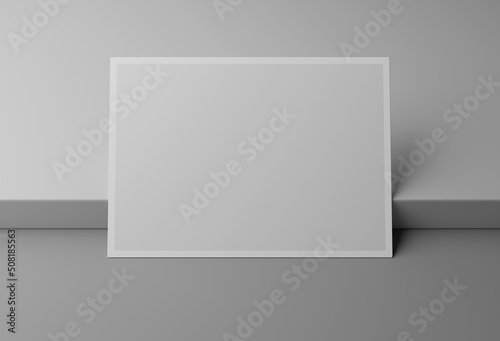 Blank white postcard mockup on box podium, 3D rendering