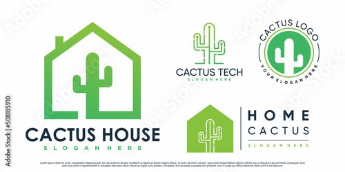 Set of cactus tree vector logo design illustration with creative element Premium Vector