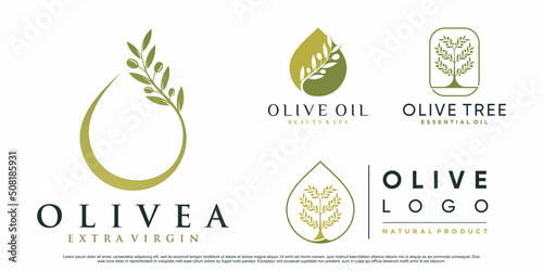 Set of olive tree and oil logo design vector illustration with creative element Premium Vector