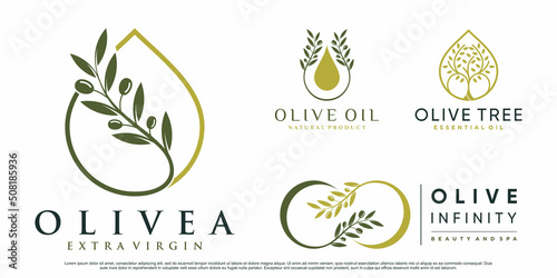 Set of olive tree and oil logo design vector illustration with creative element Premium Vector