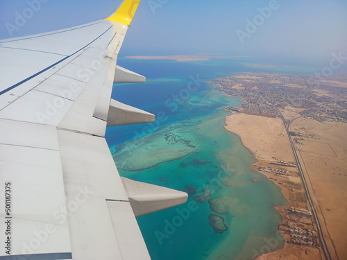 View from the plane on the Egyptian Red Sea.