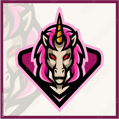 unicorn head mascot. esport logo design