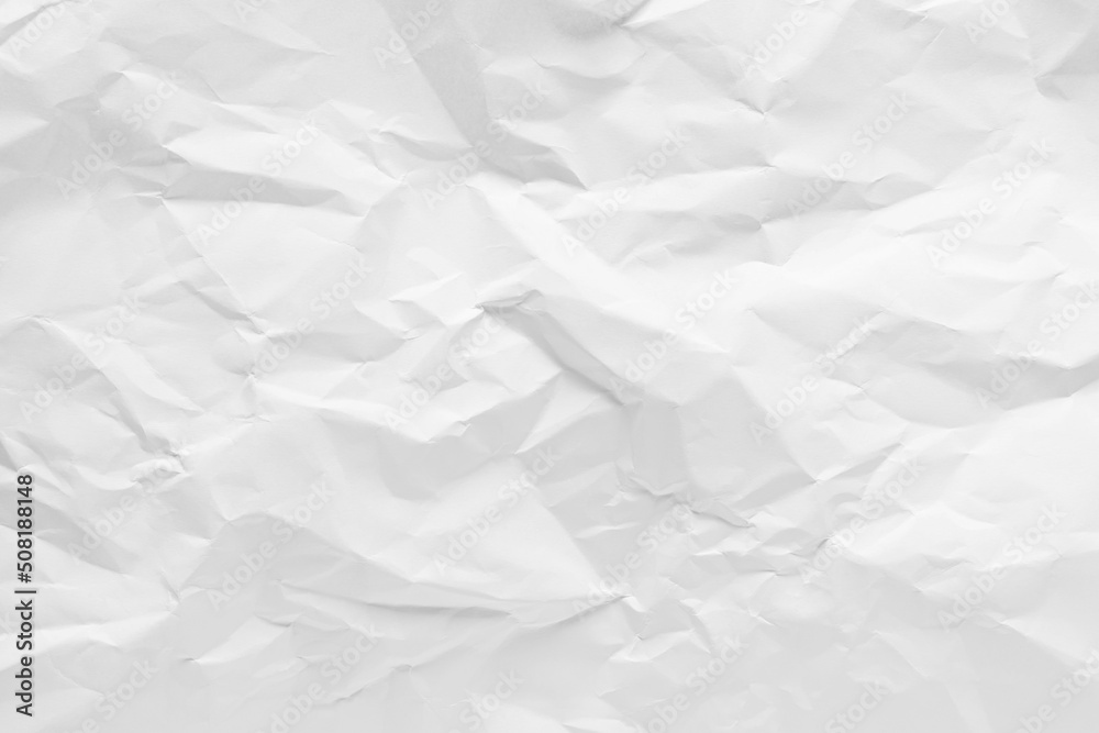 Fototapeta premium White crumpled paper texture background, clean white wrinkled paper, top view.