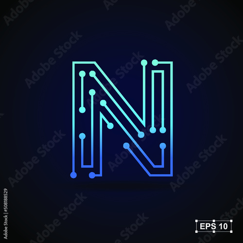 Letter N logo design template,Technology abstract dot connection cross vector logo icon circle logotype