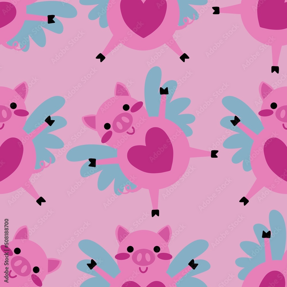Kids seamless cartoon pigs pattern for fabrics and packaging and gifts and cards and linens and wrapping paper Kids seamless cartoon pigs pattern for fabrics and packaging and gifts and cards and linens and wrapping paper