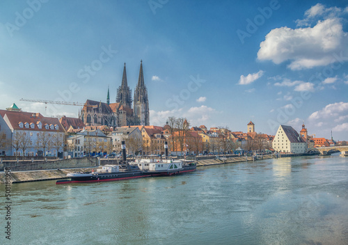 View of Regensburg with the Danube River in Germany, bayern