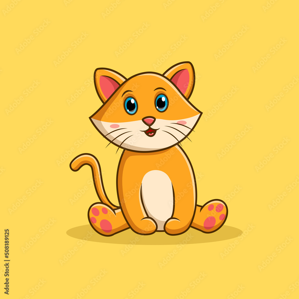 Fototapeta premium Cute cartoon cat am sitting. Vector illustration