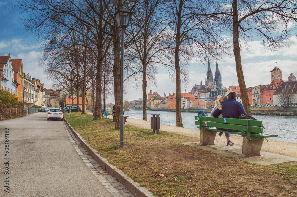View of Regensburg with the Danube River in Germany, bayern View of Regensburg with the Danube River in Germany, bayern