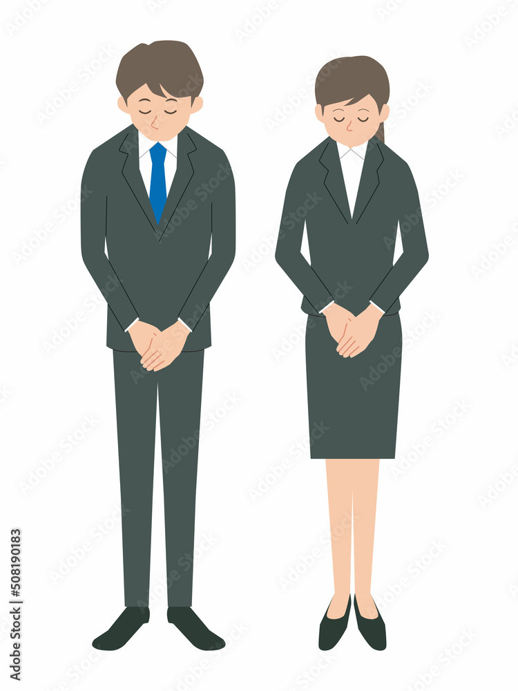 お辞儀をするビジネスパーソン 男女 お辞儀をするビジネスパーソン 男女