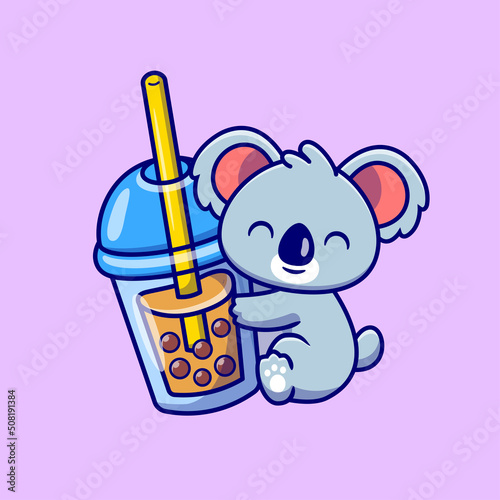 Photography Cute Koala Hug Boba Milk Tea Cartoon Vector Icon Illustration