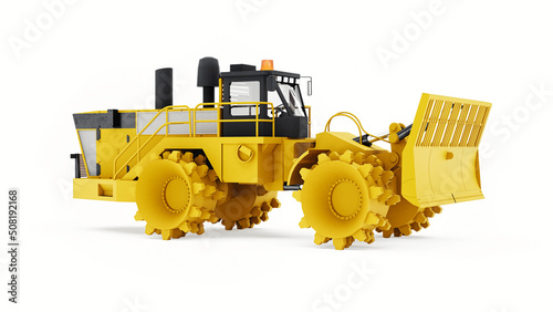 Garbage compactor machine for landfills. A special type of industrial bulldozer for working in landfills. 3d rendering.