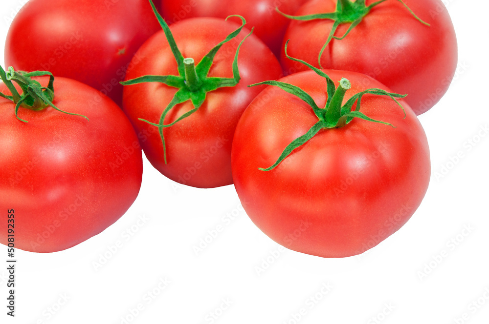 ripe tomatoes on a white background. the concept of cooking tomato sauce. red vegetables on a light texture. juicy pink tomatoes on the table