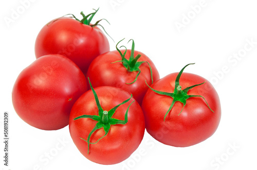 ripe tomatoes on a white background. the concept of cooking tomato sauce. red vegetables on a light texture. juicy pink tomatoes on the table	