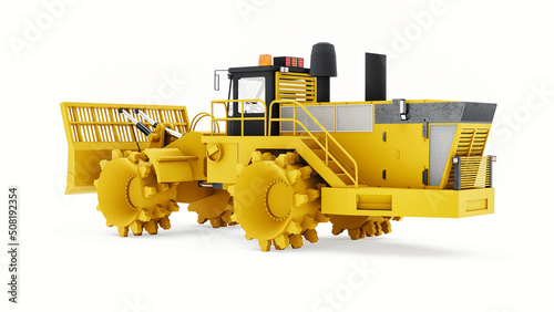 Garbage compactor machine for landfills. A special type of industrial bulldozer for working in landfills. 3d rendering.