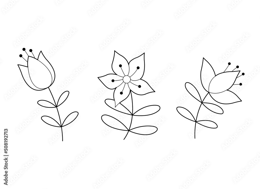Set of abstract flowers for design element kids coloring book page. Vector outline illustration. Set of abstract flowers for design element kids coloring book page. Vector outline illustration.