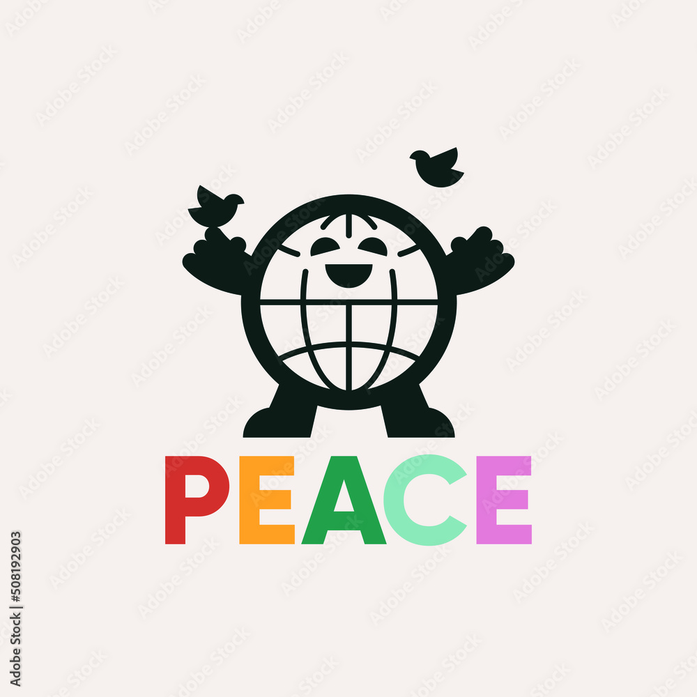 Cute cartoon planet with birds. Peace logo design. Cute cartoon planet with birds. Peace logo design.