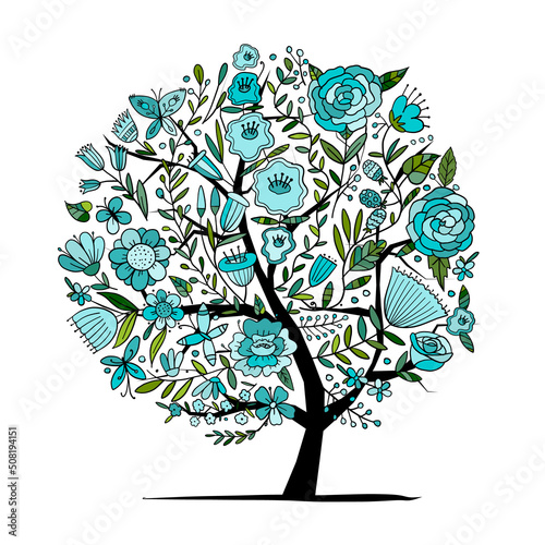 Floral tree concept isolated on white. Art for your design, business cards, b...