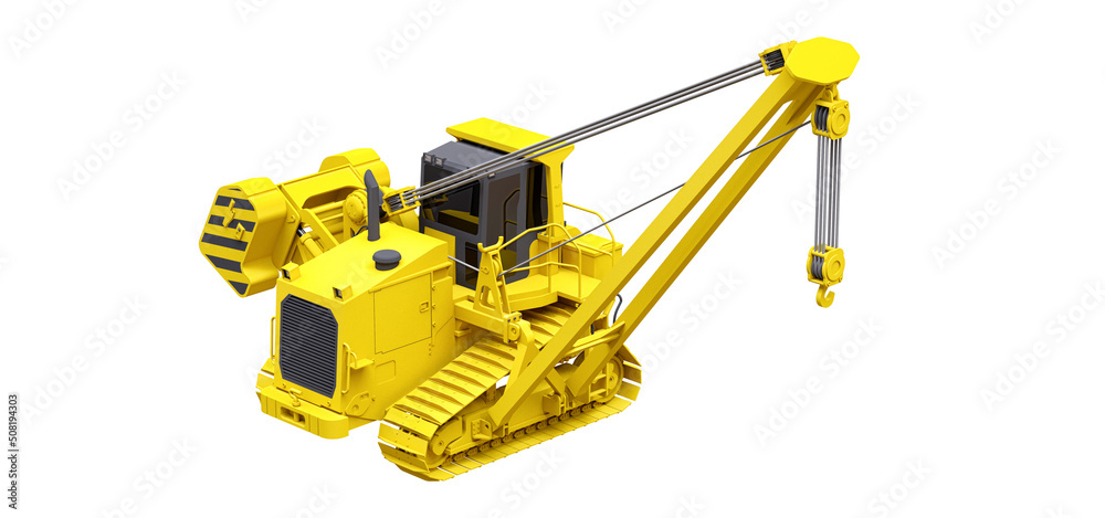 Yellow crawler crane with side boom. 3d rendering. Yellow crawler crane with side boom. 3d rendering.
