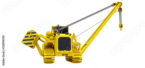 Yellow crawler crane with side boom. 3d rendering. photo