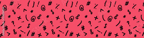 pattern with the image of keyboard symbols. Punctuation marks. Template for applying to the surface. purple red background. Banner for insertion into site