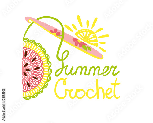 Summer crochet. Logo. Crochet hobby. Vector illustration.