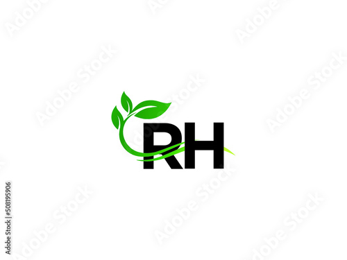 Letter RH Logo Letter, Colorful Rh hr Green Leaf Logo Icon Vector Image Design