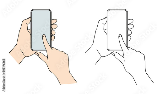 スマホに人差し指でタッチする手　素材　イラスト