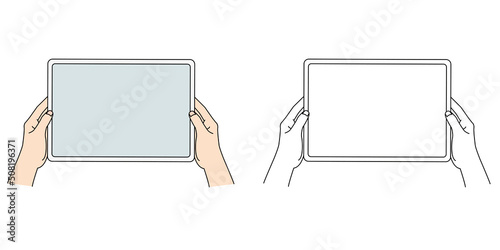 タブレットを横に持つ両手　素材　イラスト