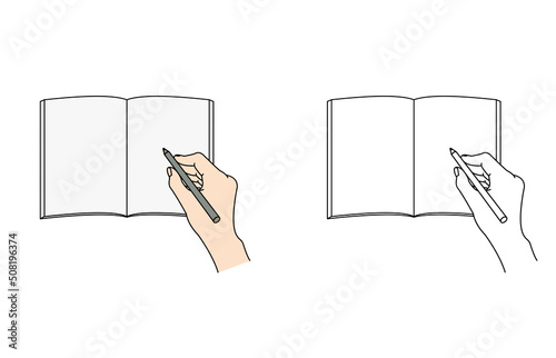 手帳に書き込む鉛筆を持つ手　素材　イラスト
