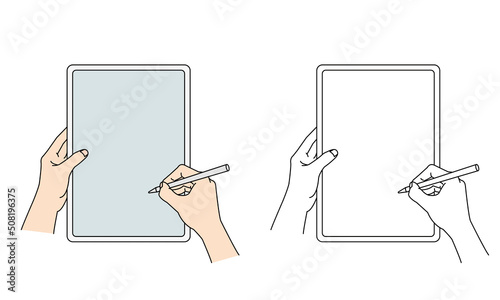 タブレットに書き込むペンを持つ手　素材　イラスト
