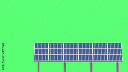 3D illustration of photovoltaic power station.3D rendering on green background.