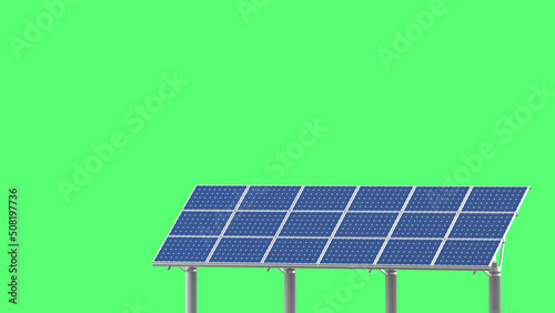3D illustration of photovoltaic power station.3D rendering on green background.