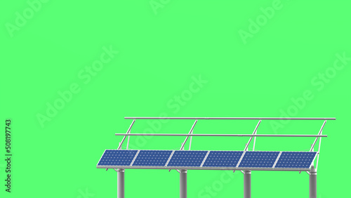 3D illustration of photovoltaic power station.3D rendering on green background.