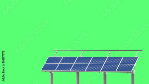 3D illustration of photovoltaic power station.3D rendering on green background.