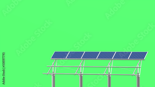 3D illustration of photovoltaic power station.3D rendering on green background.