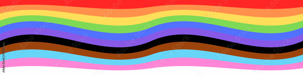 June Pride Parade banner of LGBTQ+ Lesbian, gay, bisexual, transgender & Queer organization. Vector Illustration of colorful wave pattern new Social Justice. Progress rainbow pride flag.