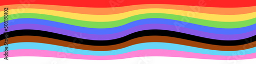 June Pride Parade banner of LGBTQ+ Lesbian, gay, bisexual, transgender & Queer organization. Vector Illustration of colorful wave pattern new Social Justice. Progress rainbow pride flag.